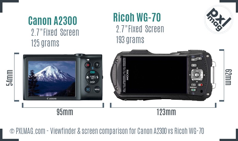 Canon A2300 vs Ricoh WG-70 Screen and Viewfinder comparison