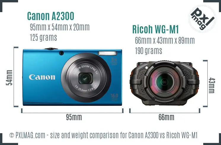 Canon A2300 vs Ricoh WG-M1 size comparison Canon A2300 vs Ricoh WG-M1 size comparison