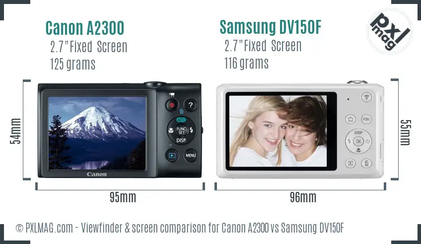 Canon A2300 vs Samsung DV150F Screen and Viewfinder comparison