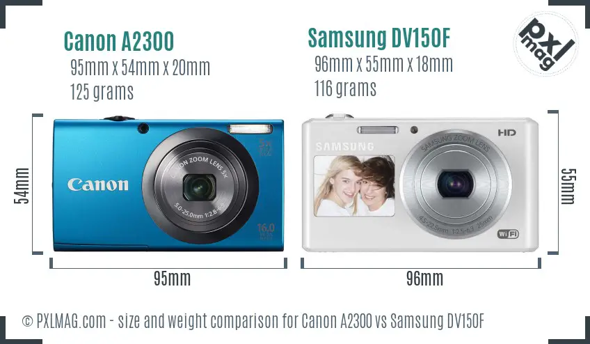 Canon A2300 vs Samsung DV150F size comparison