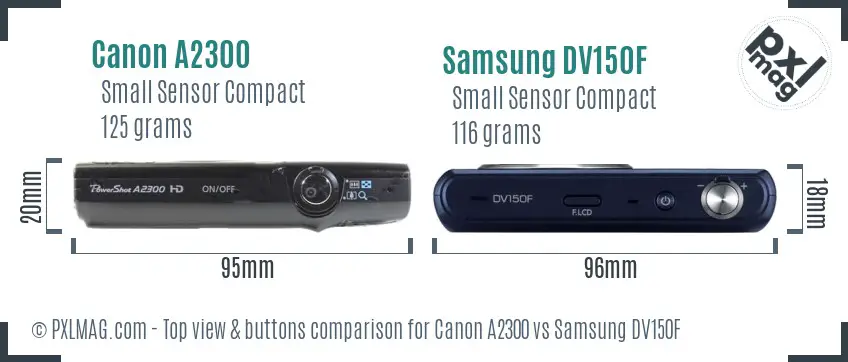Canon A2300 vs Samsung DV150F top view buttons comparison