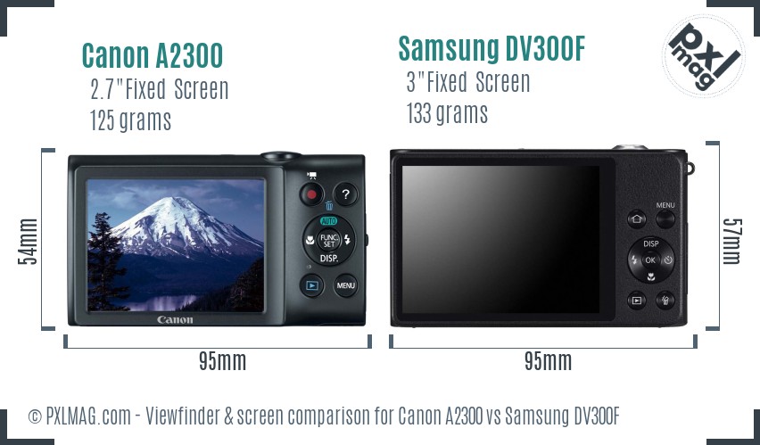 Canon A2300 vs Samsung DV300F Screen and Viewfinder comparison