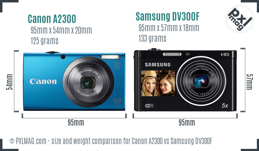 Canon A2300 vs Samsung DV300F size comparison Canon A2300 vs Samsung DV300F size comparison