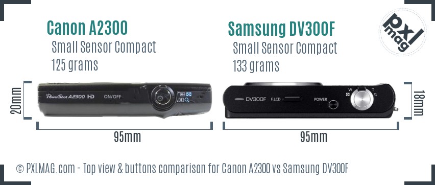 Canon A2300 vs Samsung DV300F top view buttons comparison