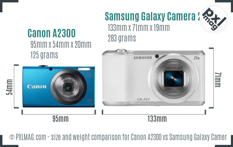 Canon A2300 vs Samsung Galaxy Camera 2 size comparison