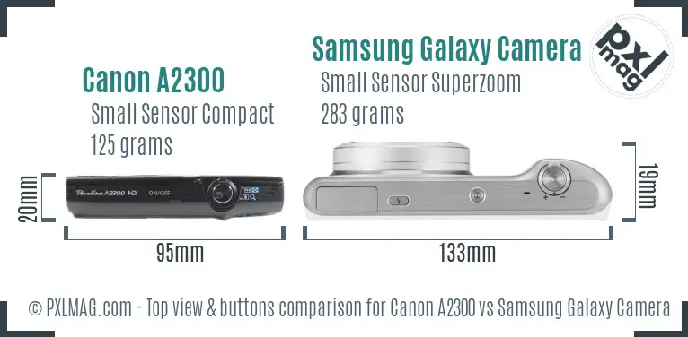 Canon A2300 vs Samsung Galaxy Camera 2 top view buttons comparison