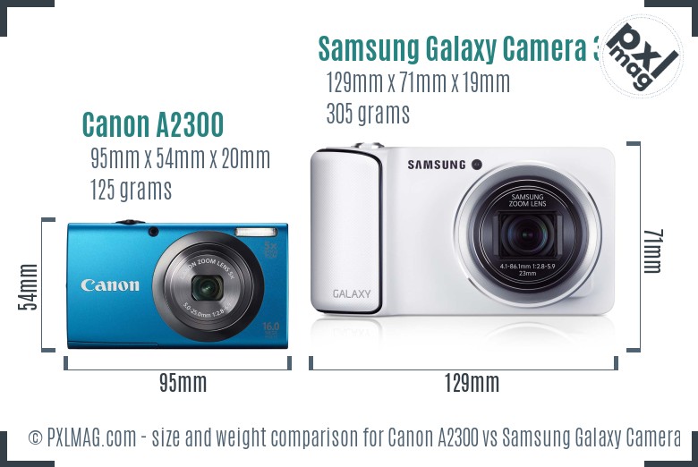 Canon A2300 vs Samsung Galaxy Camera 3G size comparison Canon A2300 vs Samsung Galaxy Camera 3G size comparison