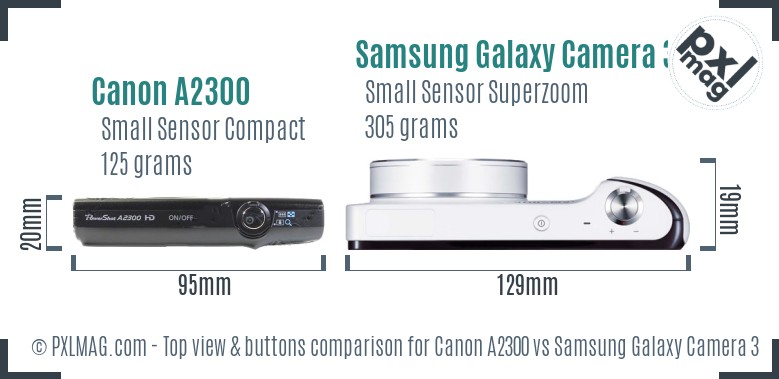 Canon A2300 vs Samsung Galaxy Camera 3G top view buttons comparison