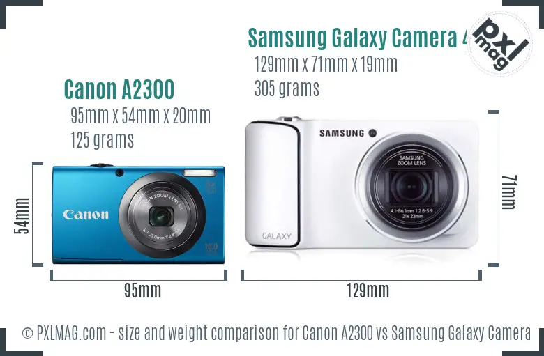 Canon A2300 vs Samsung Galaxy Camera 4G size comparison