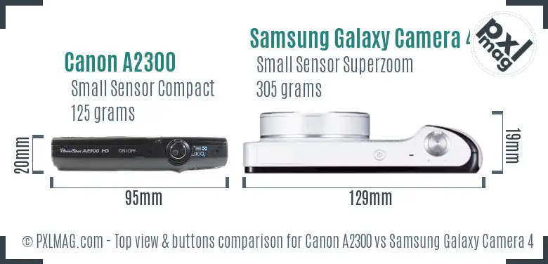 Canon A2300 vs Samsung Galaxy Camera 4G top view buttons comparison