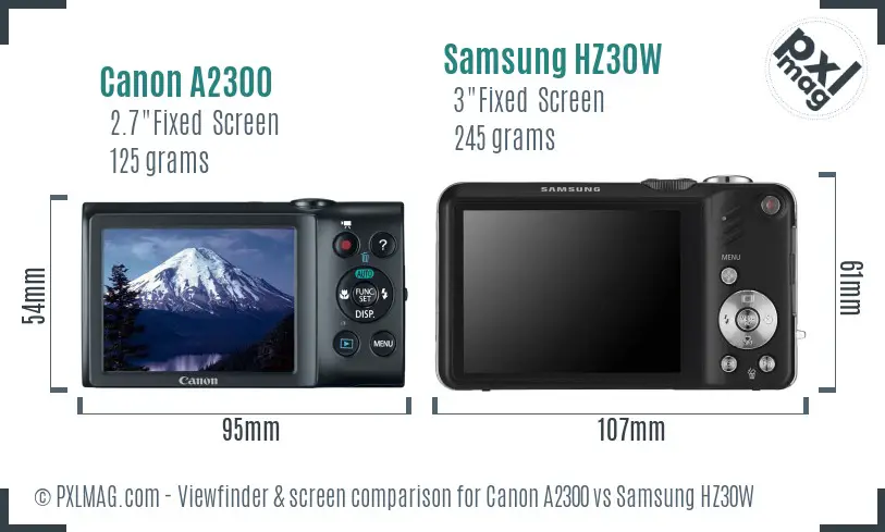 Canon A2300 vs Samsung HZ30W Screen and Viewfinder comparison