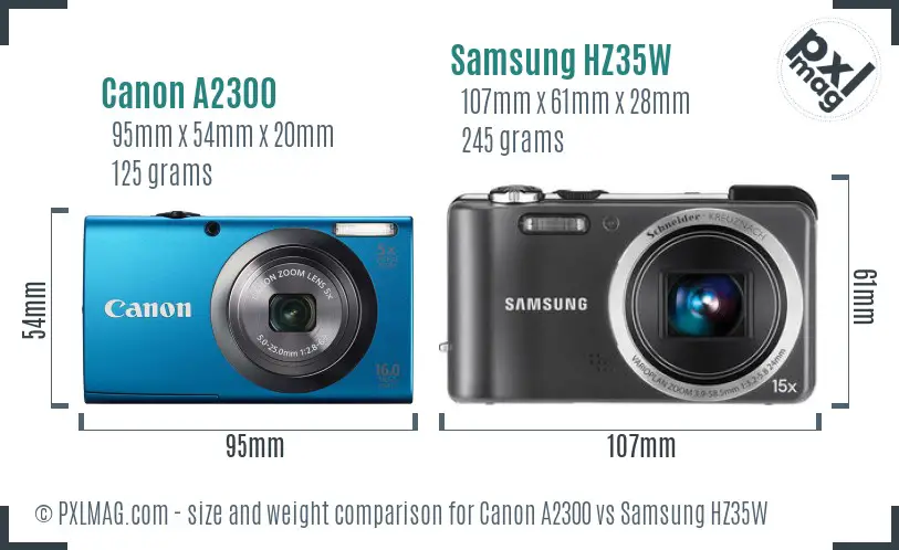 Canon A2300 vs Samsung HZ35W size comparison