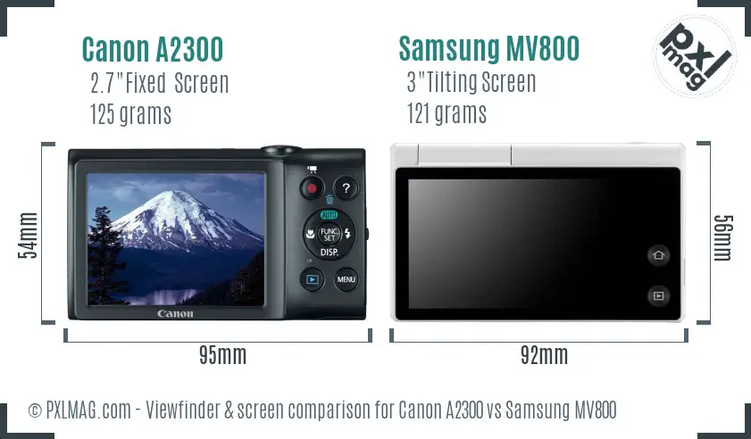 Canon A2300 vs Samsung MV800 Screen and Viewfinder comparison