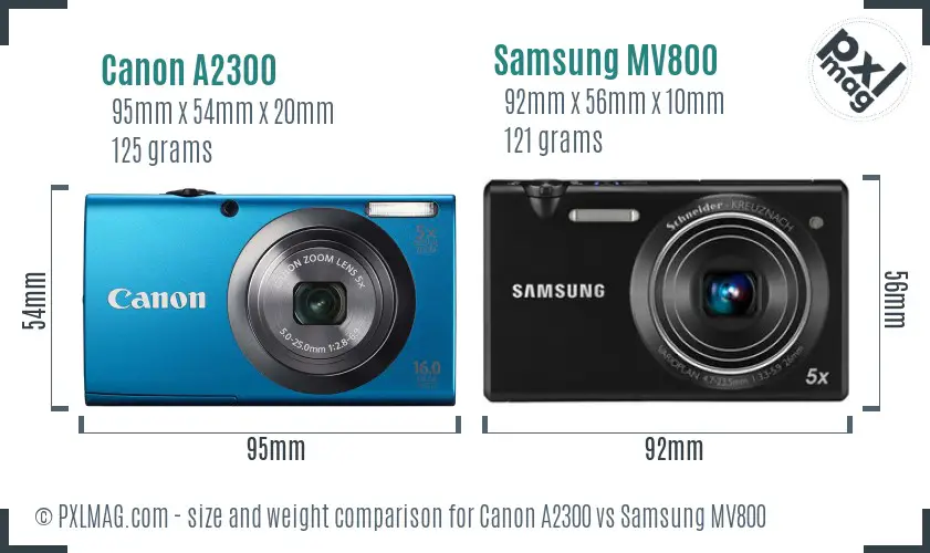 Canon A2300 vs Samsung MV800 size comparison