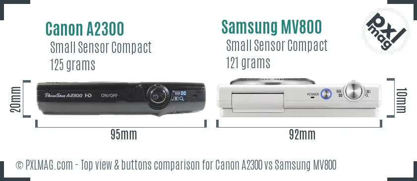 Canon A2300 vs Samsung MV800 top view buttons comparison