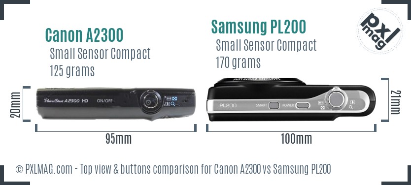 Canon A2300 vs Samsung PL200 top view buttons comparison