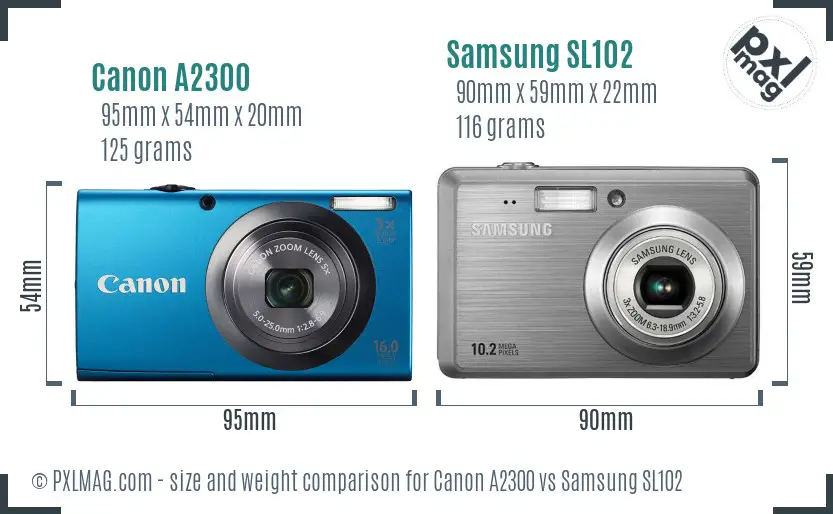 Canon A2300 vs Samsung SL102 size comparison