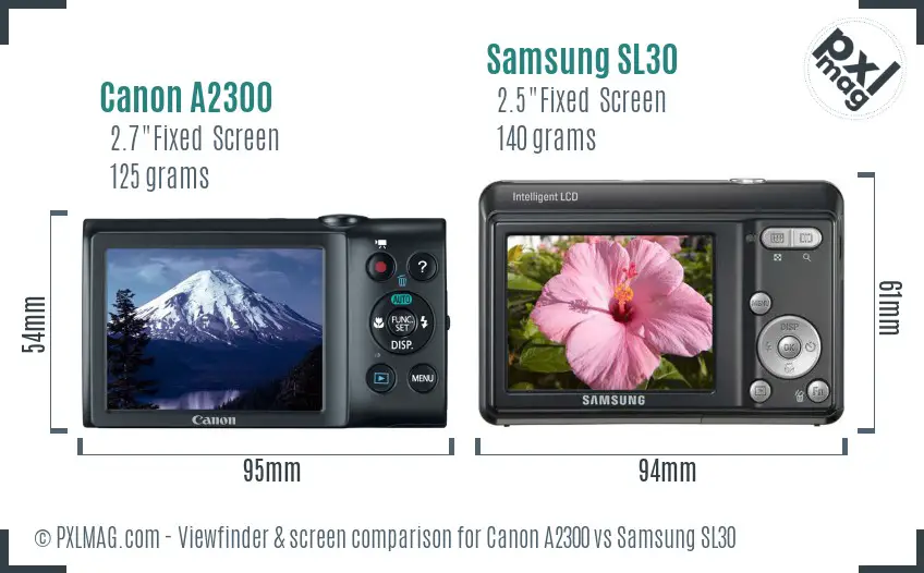 Canon A2300 vs Samsung SL30 Screen and Viewfinder comparison