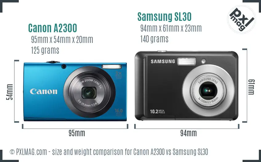 Canon A2300 vs Samsung SL30 size comparison