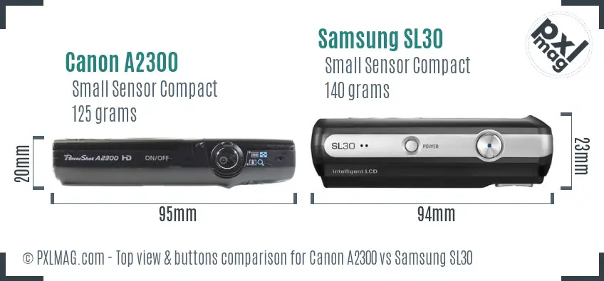 Canon A2300 vs Samsung SL30 top view buttons comparison