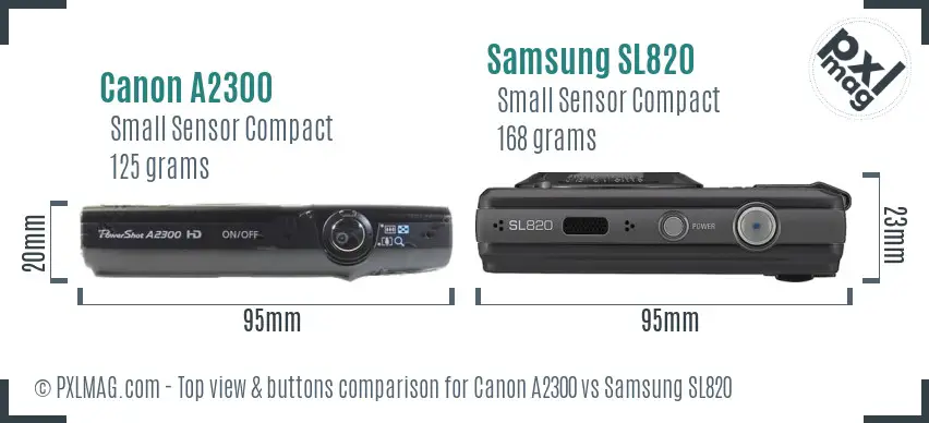 Canon A2300 vs Samsung SL820 top view buttons comparison Canon A2300 vs Samsung SL820 top view buttons comparison