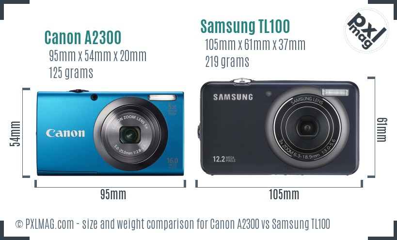 Canon A2300 vs Samsung TL100 size comparison Canon A2300 vs Samsung TL100 size comparison