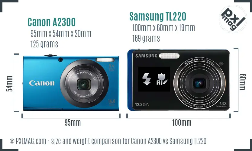 Canon A2300 vs Samsung TL220 size comparison