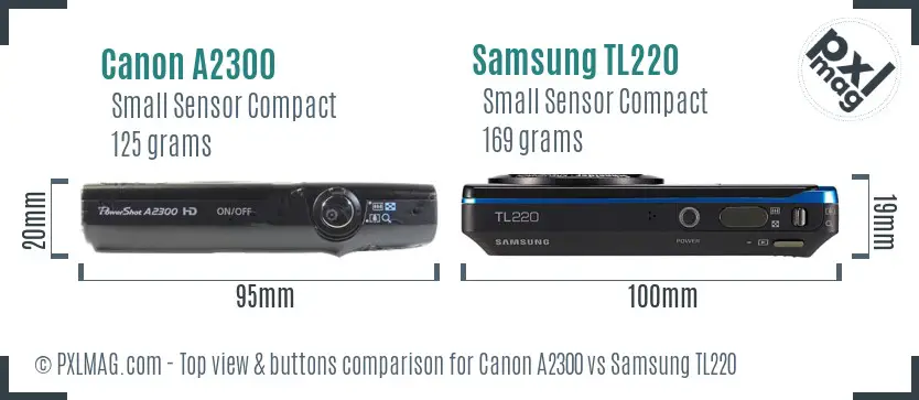 Canon A2300 vs Samsung TL220 top view buttons comparison