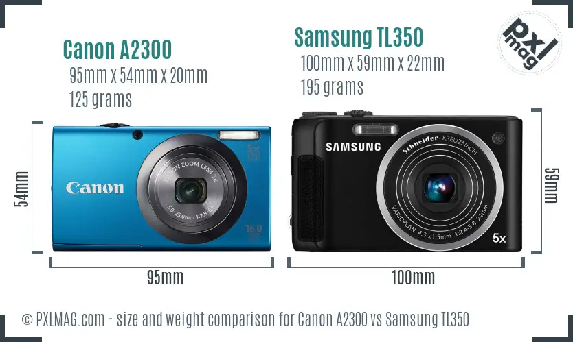 Canon A2300 vs Samsung TL350 size comparison