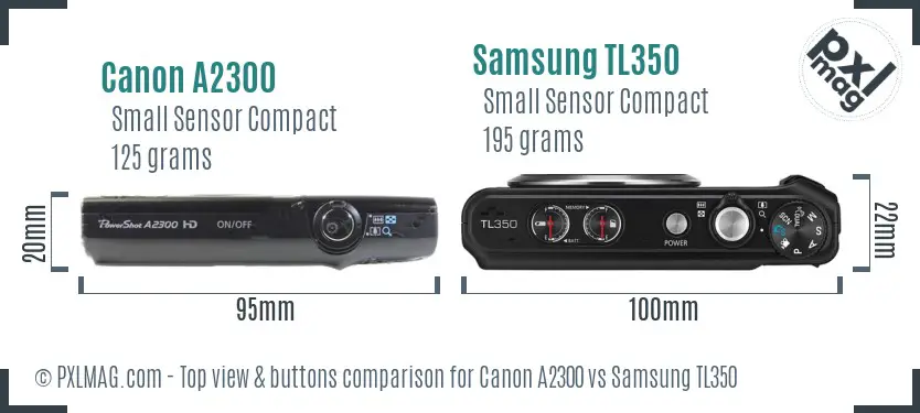 Canon A2300 vs Samsung TL350 top view buttons comparison