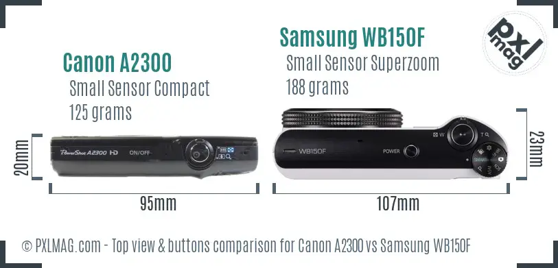 Canon A2300 vs Samsung WB150F top view buttons comparison