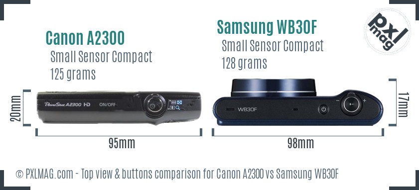 Canon A2300 vs Samsung WB30F top view buttons comparison