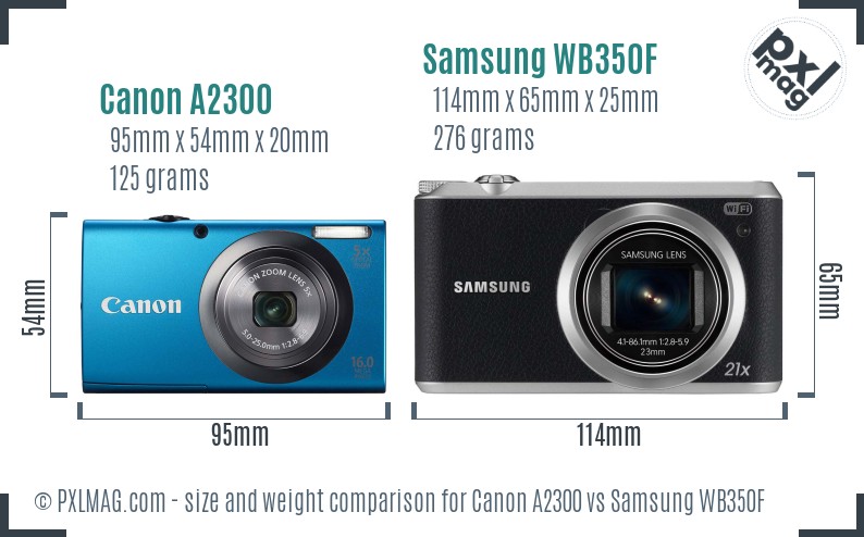 Canon A2300 vs Samsung WB350F size comparison Canon A2300 vs Samsung WB350F size comparison