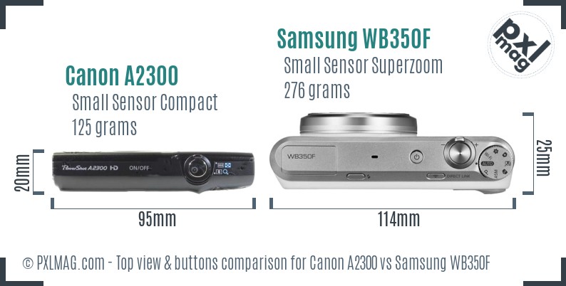 Canon A2300 vs Samsung WB350F top view buttons comparison