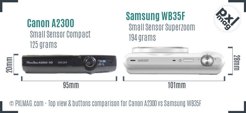 Canon A2300 vs Samsung WB35F top view buttons comparison