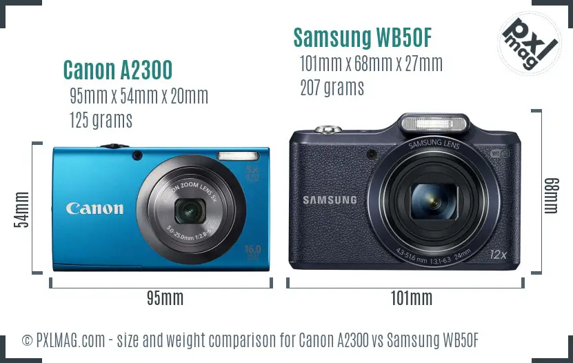 Canon A2300 vs Samsung WB50F size comparison