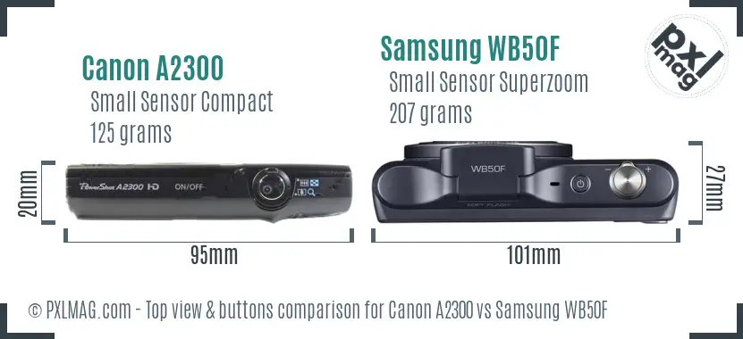 Canon A2300 vs Samsung WB50F top view buttons comparison