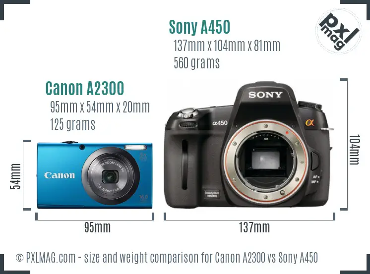 Canon A2300 vs Sony A450 size comparison