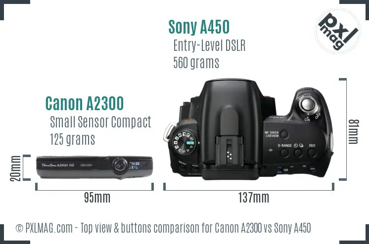 Canon A2300 vs Sony A450 top view buttons comparison