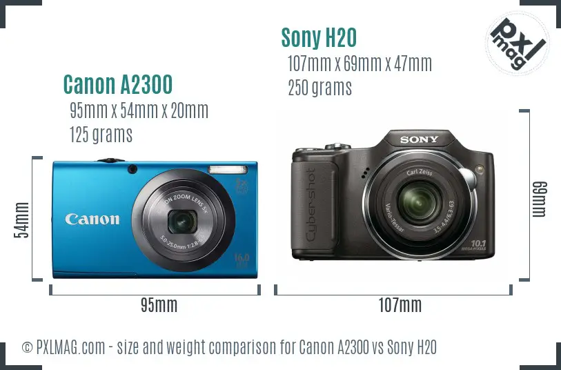 Canon A2300 vs Sony H20 size comparison Canon A2300 vs Sony H20 size comparison