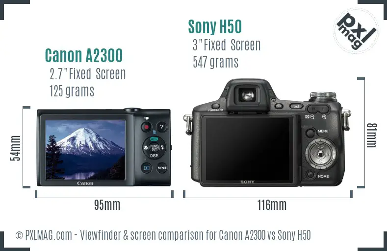 Canon A2300 vs Sony H50 Screen and Viewfinder comparison