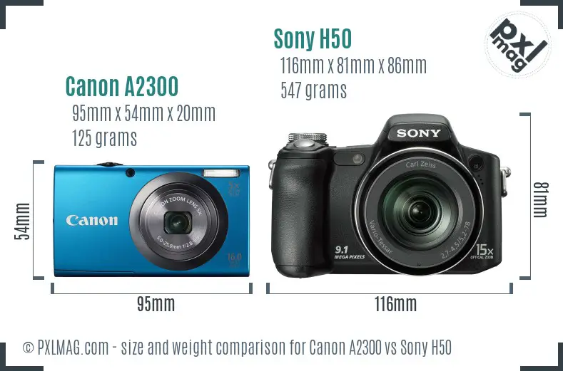 Canon A2300 vs Sony H50 size comparison