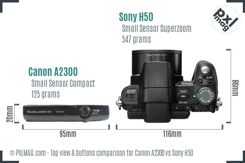 Canon A2300 vs Sony H50 top view buttons comparison