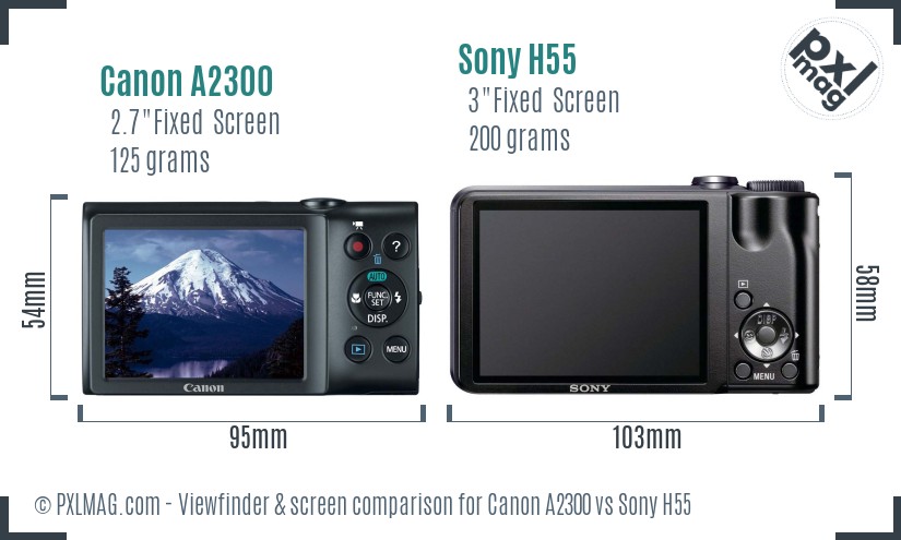 Canon A2300 vs Sony H55 Screen and Viewfinder comparison