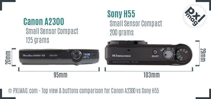 Canon A2300 vs Sony H55 top view buttons comparison