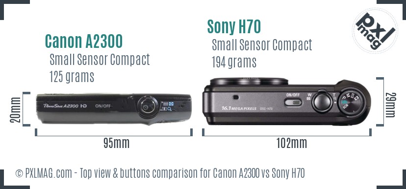 Canon A2300 vs Sony H70 top view buttons comparison