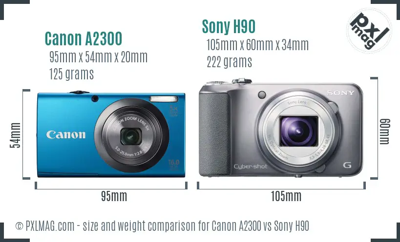 Canon A2300 vs Sony H90 size comparison