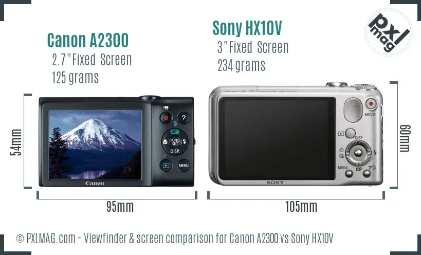 Canon A2300 vs Sony HX10V Screen and Viewfinder comparison