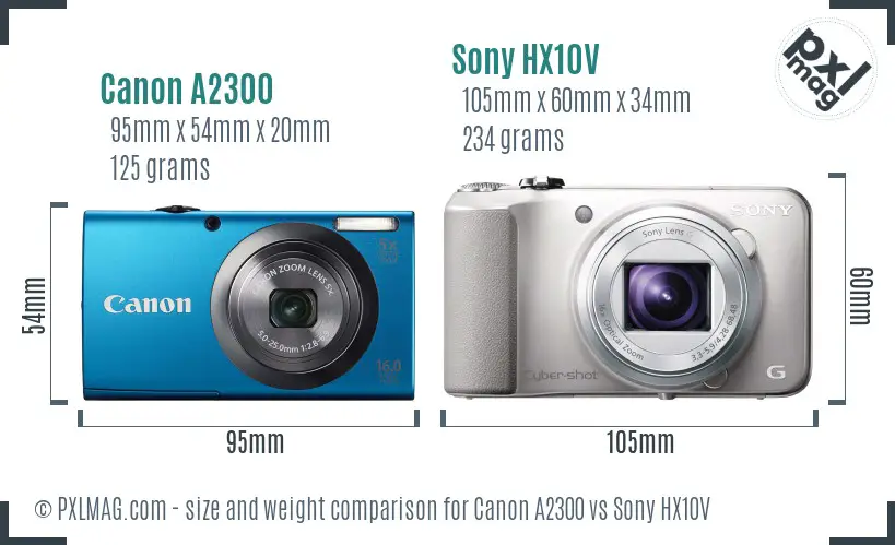 Canon A2300 vs Sony HX10V size comparison