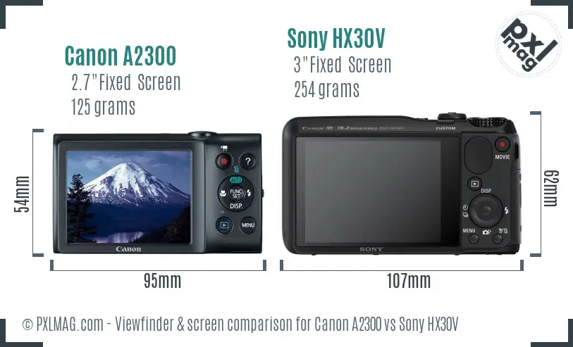 Canon A2300 vs Sony HX30V Screen and Viewfinder comparison Canon A2300 vs Sony HX30V Screen and Viewfinder comparison